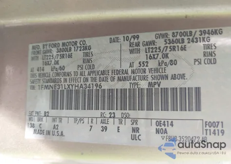 2000 Ford Econoline Xl/Xlt z USA, uszkodzony, nr VIN 1FMNE31LXYHA34196